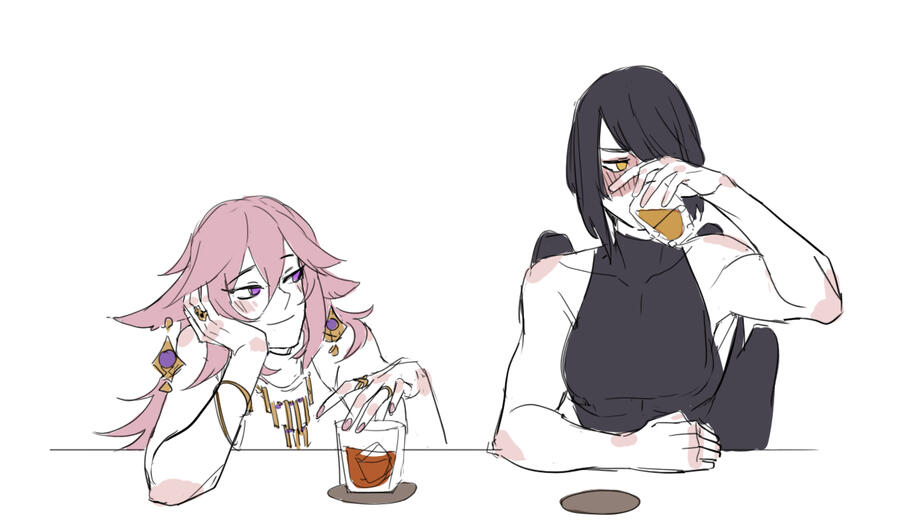 drink - Yae Miko/Kujou Sara Fanart